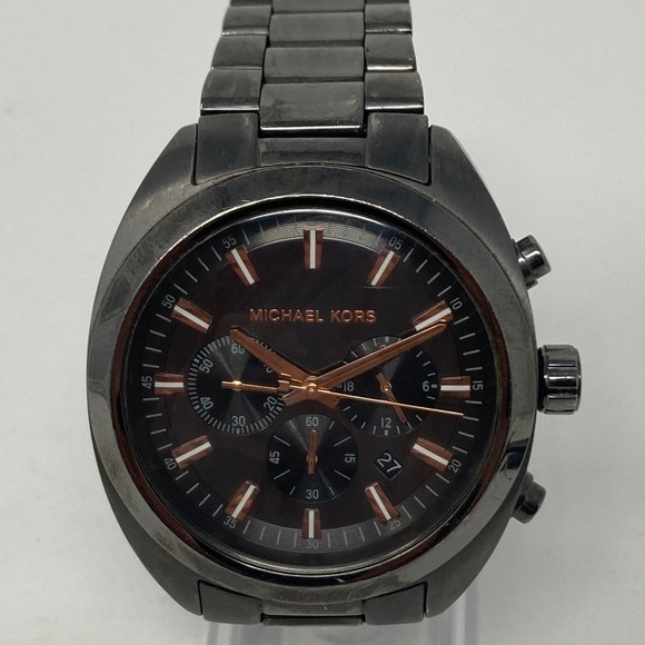 Michael Kors Dean Chronograph Watch Men 47mm Black Date MK8276 New Battery 7.75" - Picture 1 of 16